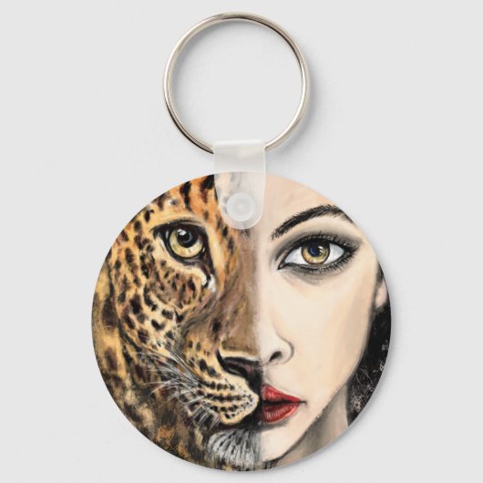 Leopard Girl Face Fantasy Sleutelhanger (Voorkant)