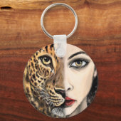 Leopard Girl Face Fantasy Sleutelhanger (Voorkant)