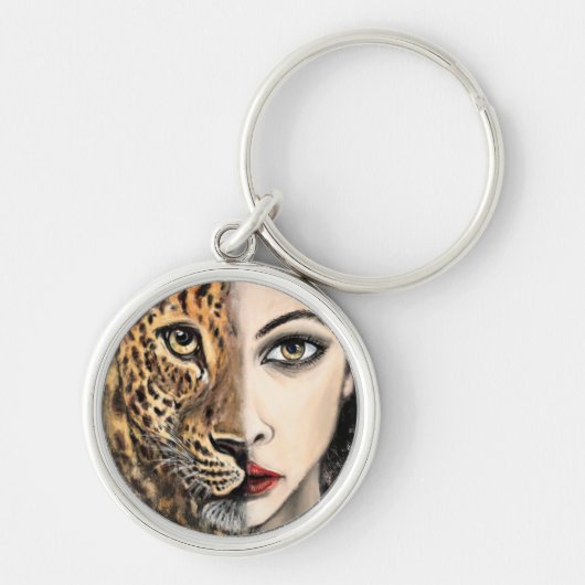 Leopard Girl Face Fantasy Sleutelhanger (Voorkant)