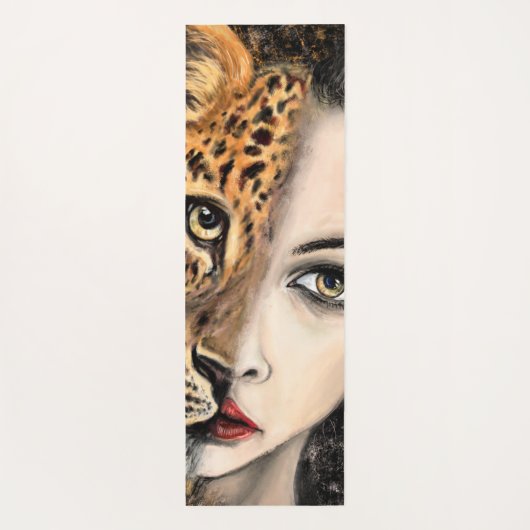 Leopard Girl Face Fantasy Yoga Mat Painting (Achterkant)