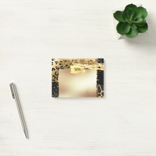 Leopard glazen goudglitter dierprintmonogram post-it® notes (Kantoor)