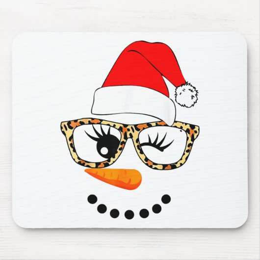 Leopard Gles Santa Claus Snowman Face Christmas Co Muismat (Voorkant)