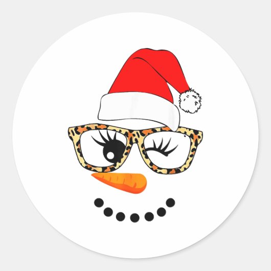 Leopard Gles Santa Claus Snowman Face Christmas Co Ronde Sticker (Voorkant)