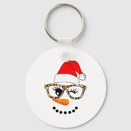 Leopard Gles Santa Claus Snowman Face Christmas Co Sleutelhanger (Voorkant)