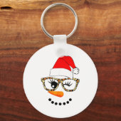 Leopard Gles Santa Claus Snowman Face Christmas Co Sleutelhanger (Voorkant)