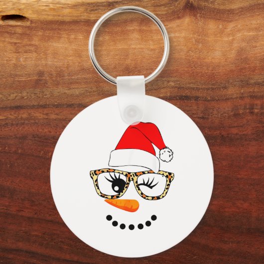 Leopard Gles Santa Claus Snowman Face Christmas Co Sleutelhanger (Voorkant)