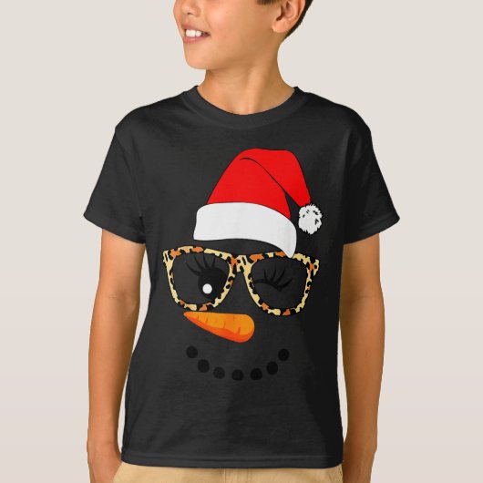 Leopard Gles Santa Claus Snowman Face Christmas Co T-shirt (Voorkant)