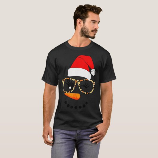 Leopard Gles Santa Claus Snowman Face Christmas Co T-shirt (Voorkant volledig)