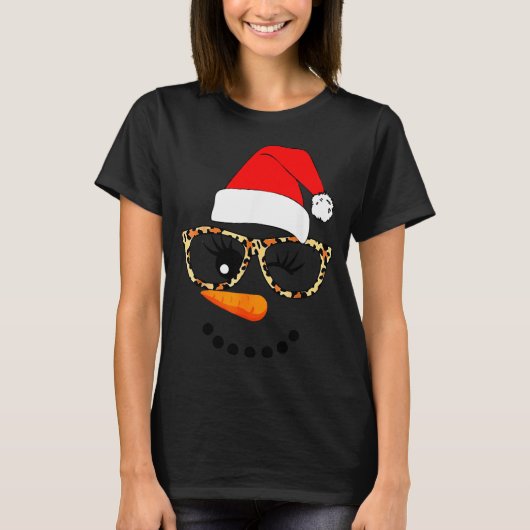 Leopard Gles Santa Claus Snowman Face Christmas Co T-shirt (Voorkant)