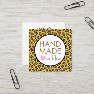 Leopard Glitter Handgemaakt met Liefde Vierkante Visitekaartje