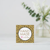 Leopard Glitter Handgemaakt met Liefde Vierkante Visitekaartje (Staand voorkant)