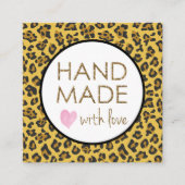 Leopard Glitter Handgemaakt met Liefde Vierkante Visitekaartje (Voorkant)