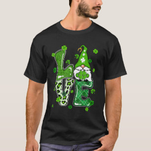 Leopard Glitter Pset LOVE Gnome St Pattys Day Iri T-shirt