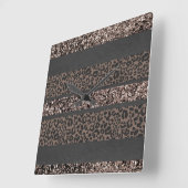 Leopard Glitter Stripes Glam 6 Vierkante Klok (Hoek)