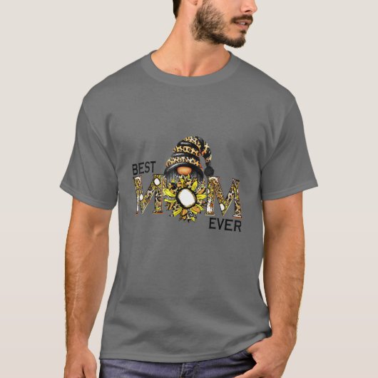 Leopard Gnome Sun-Flower Happy Moederdag B-Est T-shirt (Voorkant)