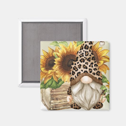 Leopard Gnome Sunflower Magnet (Voorkant / Achterkant)