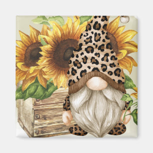 Leopard Gnome Sunflower Magnet