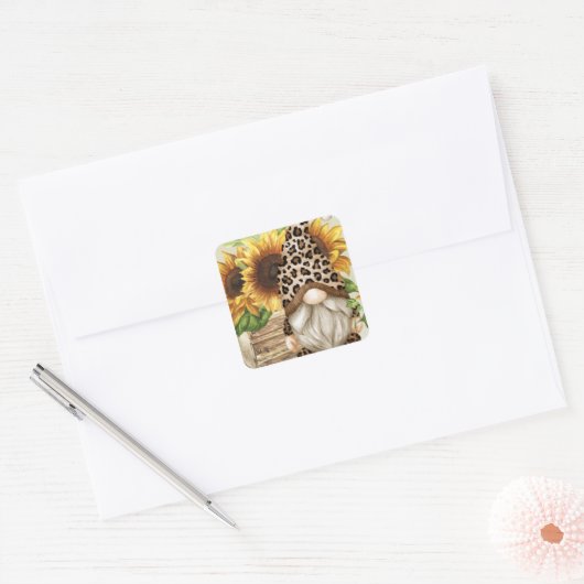 Leopard Gnome Sunflower Square Sticker (Envelop)