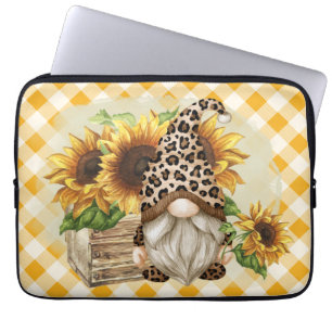 Leopard Gnome-zonnebloemen Laptop Sleeve