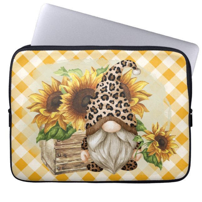 Leopard Gnome-zonnebloemen Laptop Sleeve (Voorkant)