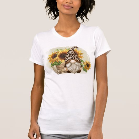 Leopard Gnome-zonnebloemen T-shirt (Voorkant)