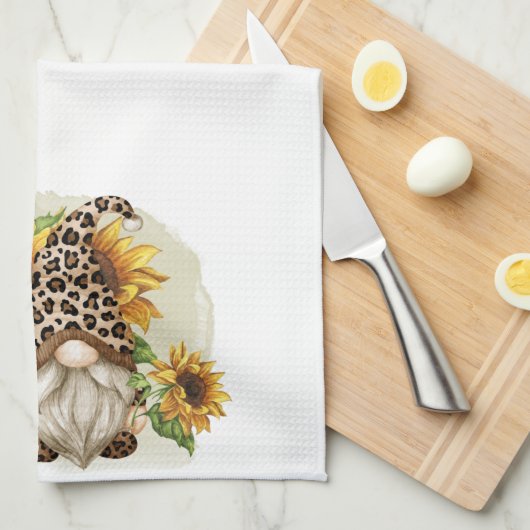 Leopard Gnome-zonnebloemen Theedoek (Quarter Fold)