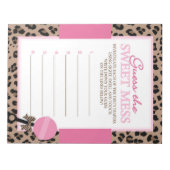 Leopard gok de zoete puinhoop douche spel antwoord notitieblok (Voorkant)