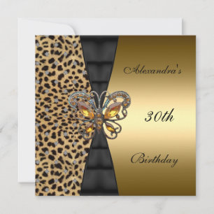Leopard gold Animal 30th Birthday Butterfly 2 Kaart
