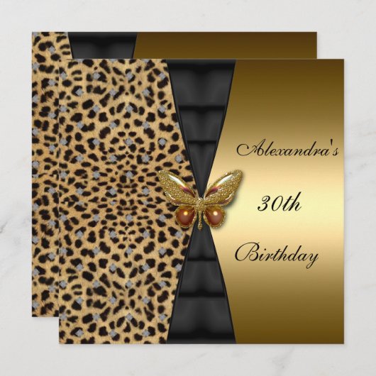 Leopard gold Animal 30th Birthday Butterfly Kaart (Voorkant / Achterkant)