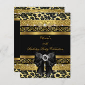 Leopard Gold Birthday Elegant Diamond Black Kaart (Voorkant / Achterkant)
