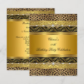 Leopard Gold Birthday Elegant Diamond Black Kaart (Voorkant / Achterkant)