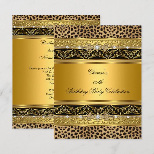 Leopard Gold Birthday Elegant Diamond Black Kaart (Voorkant / Achterkant)