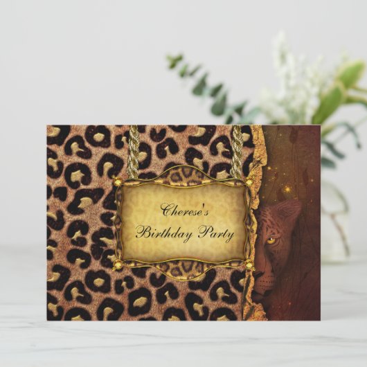 Leopard Gold Black Birthday Party Elegant Kaart (Staand voorkant)