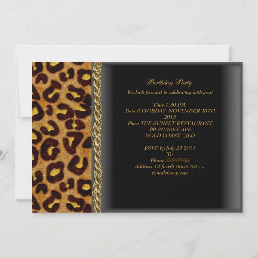 Leopard Gold Black Birthday Party Elegant Kaart (Achterkant)