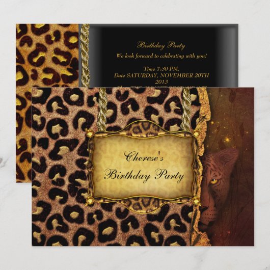 Leopard Gold Black Birthday Party Elegant Kaart (Voorkant / Achterkant)