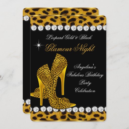 Leopard Gold Black Glamor Night Glitter Shoes Kaart (Voorkant / Achterkant)