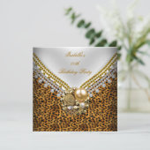 Leopard Gold Black White Elegant Birthday Party Kaart (Staand voorkant)