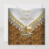 Leopard Gold Black White Elegant Birthday Party Kaart (Voorkant)