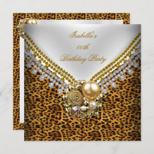 Leopard Gold Black White Elegant Birthday Party Kaart