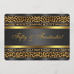 Leopard Gold Black Womans 50th Birthday Party Kaart