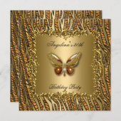 Leopard Gold Butterfly Birthday Party 50th Kaart (Voorkant / Achterkant)