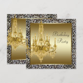 Leopard Gold Chandelier Birthday Party Invitations Kaart (Voorkant / Achterkant)