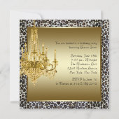 Leopard Gold Chandelier Birthday Party Invitations Kaart (Achterkant)