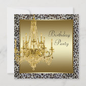 Leopard Gold Chandelier Birthday Party Invitations Kaart (Voorkant)