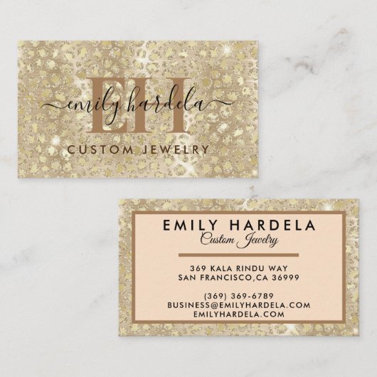 Leopard Gold Glitter Visitekaartje (Voorkant / Achterkant)