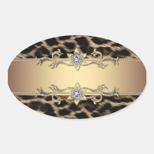 Leopard Gold Jewel Elegant Envelope Seal Ovale Sticker (Voorkant)