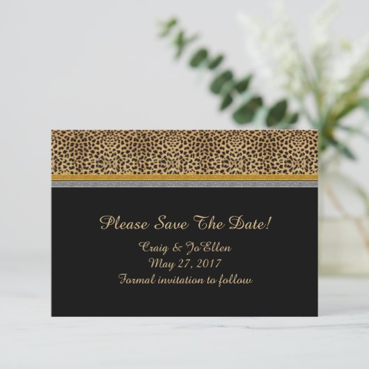 Leopard Gold Silver Save the Date (Staand voorkant)