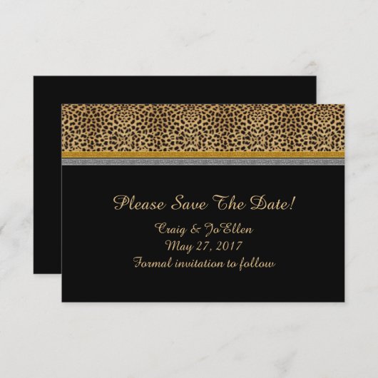 Leopard Gold Silver Save the Date (Voorkant / Achterkant)