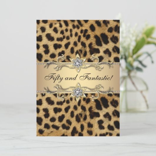Leopard Gold Vrouwen 50ste Verjaardagsfeest Kaart (Staand voorkant)