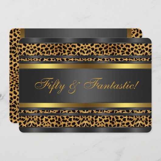 Leopard Gold Zwarte Vrouwen 50ste Verjaardagsfeest Kaart (Voorkant / Achterkant)